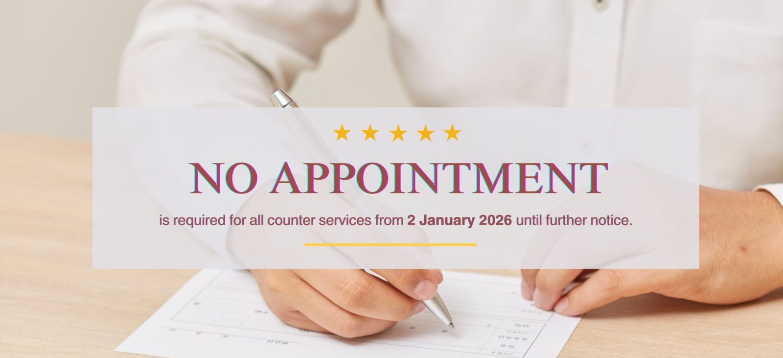 Homepage Banner- No Appointment