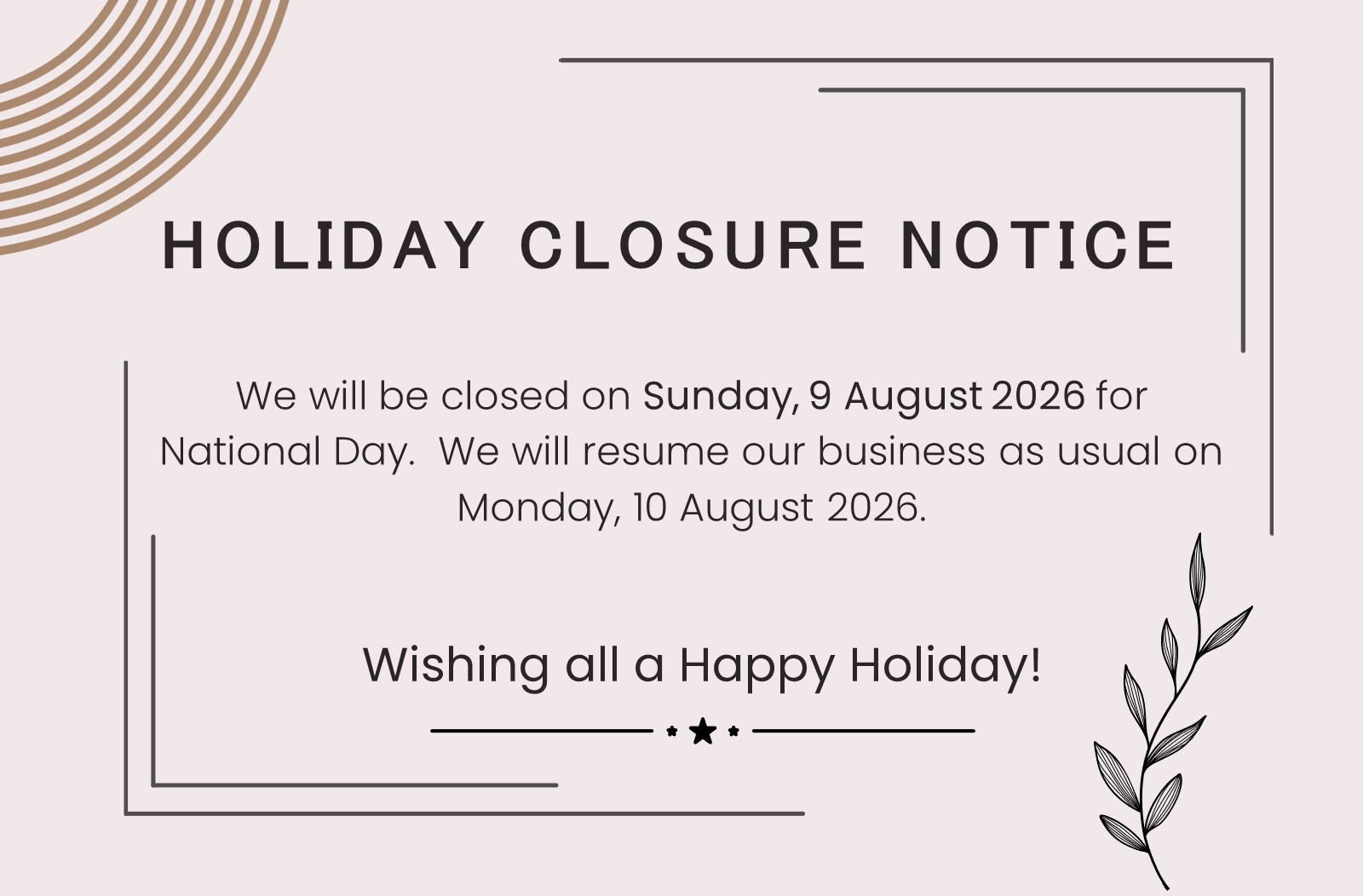 Holiday Notice for National Day